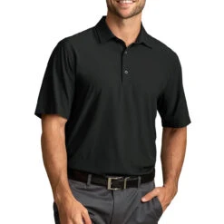 Greg Norman Golf Men's X-Lite 50 Solid Woven Polo Shirt -Golf Series Discount gnpolo 341 blk front 12 22 33687.1671564149